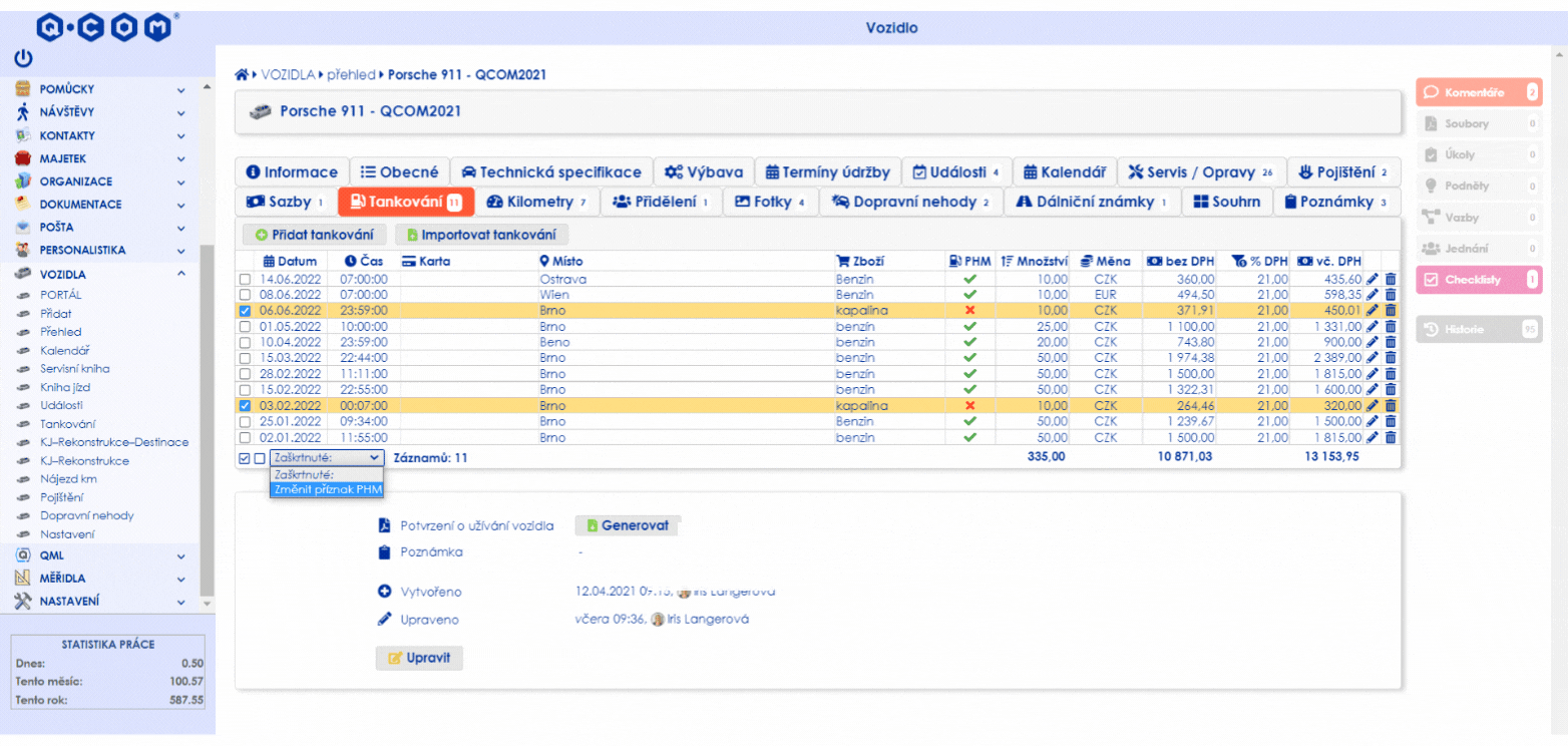 QML_detail vozidla_tankování