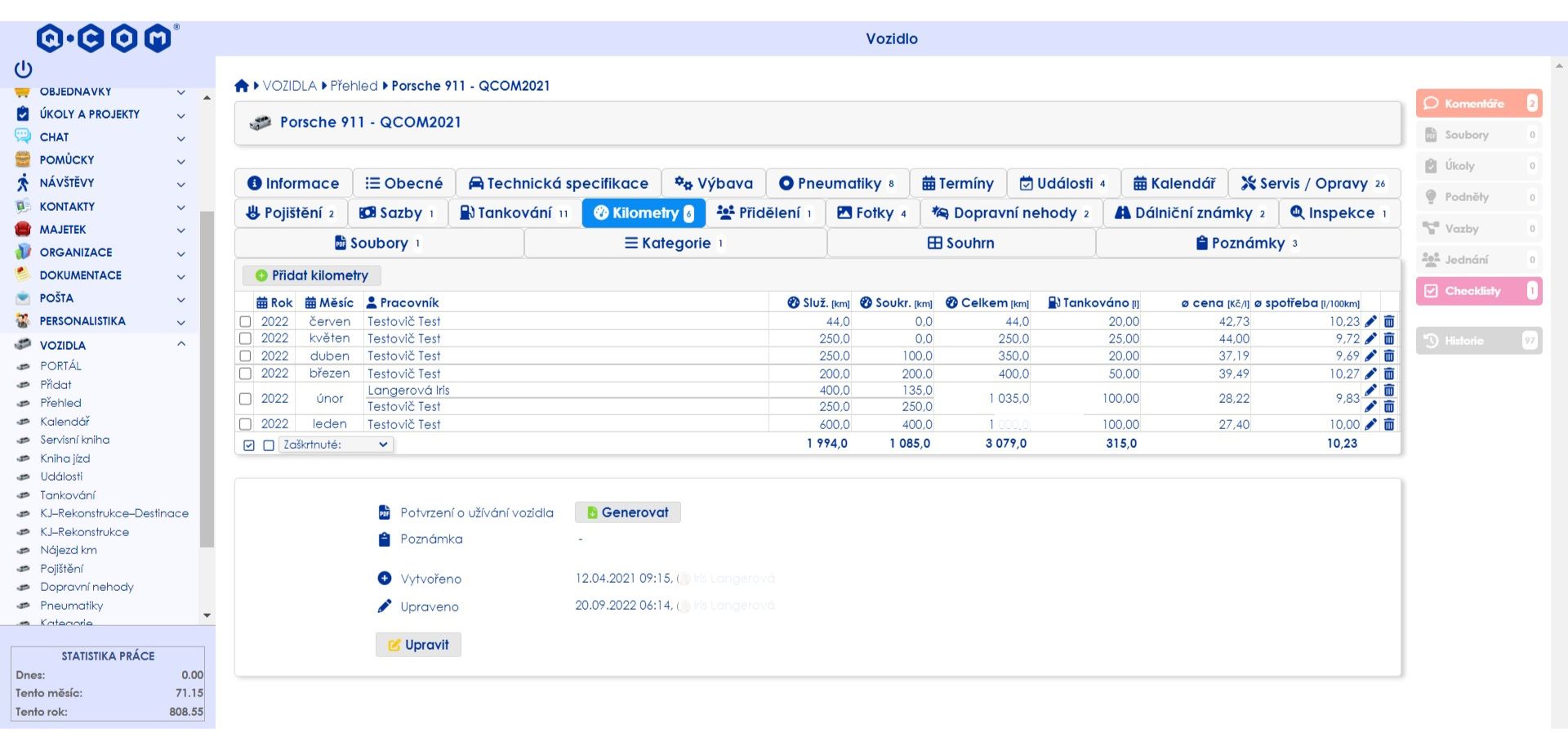 QML - vozidla - detail - kilometry