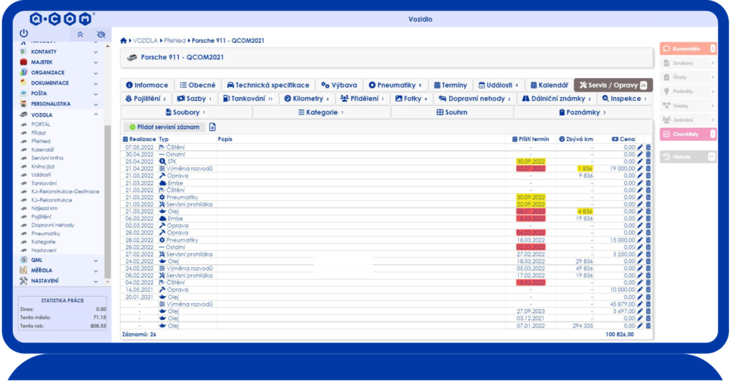 IS QML - servisní kniha