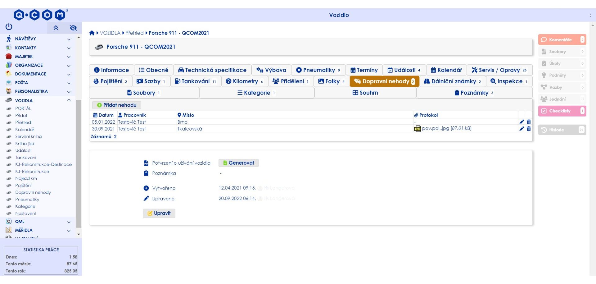 IS QML - vozidla - dopravní nehody - detail