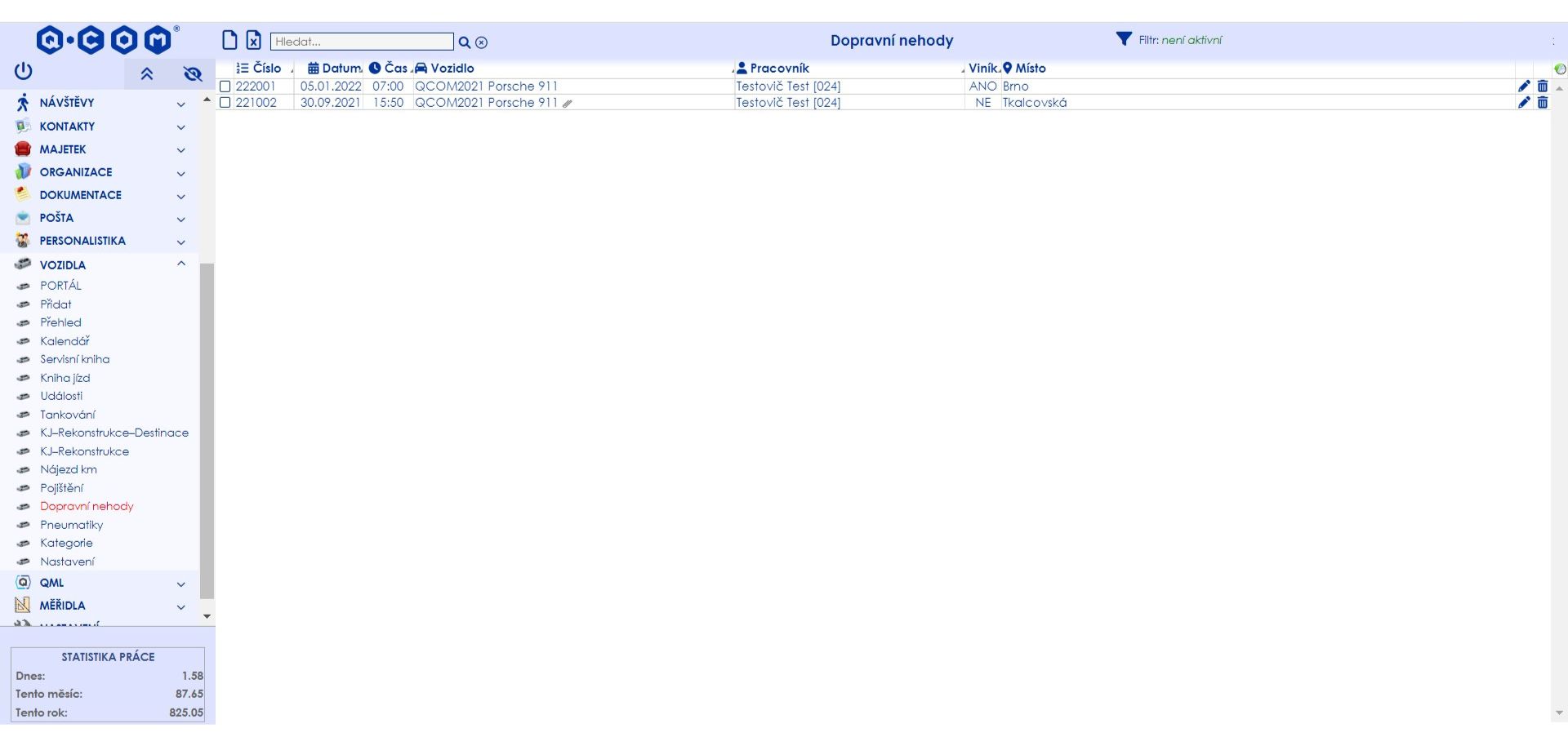 IS QML - vozidla - dopravní nehody - přehled