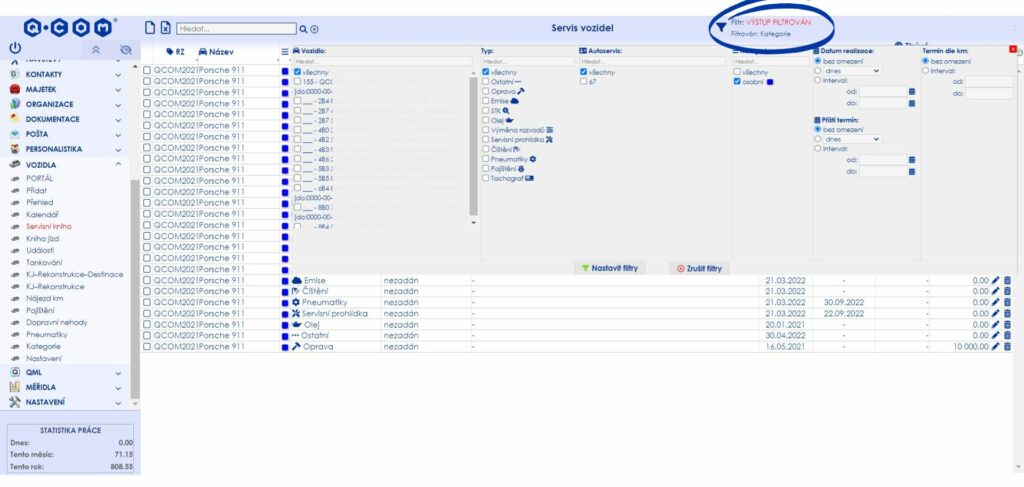 QML - vozidla - servis - filtr