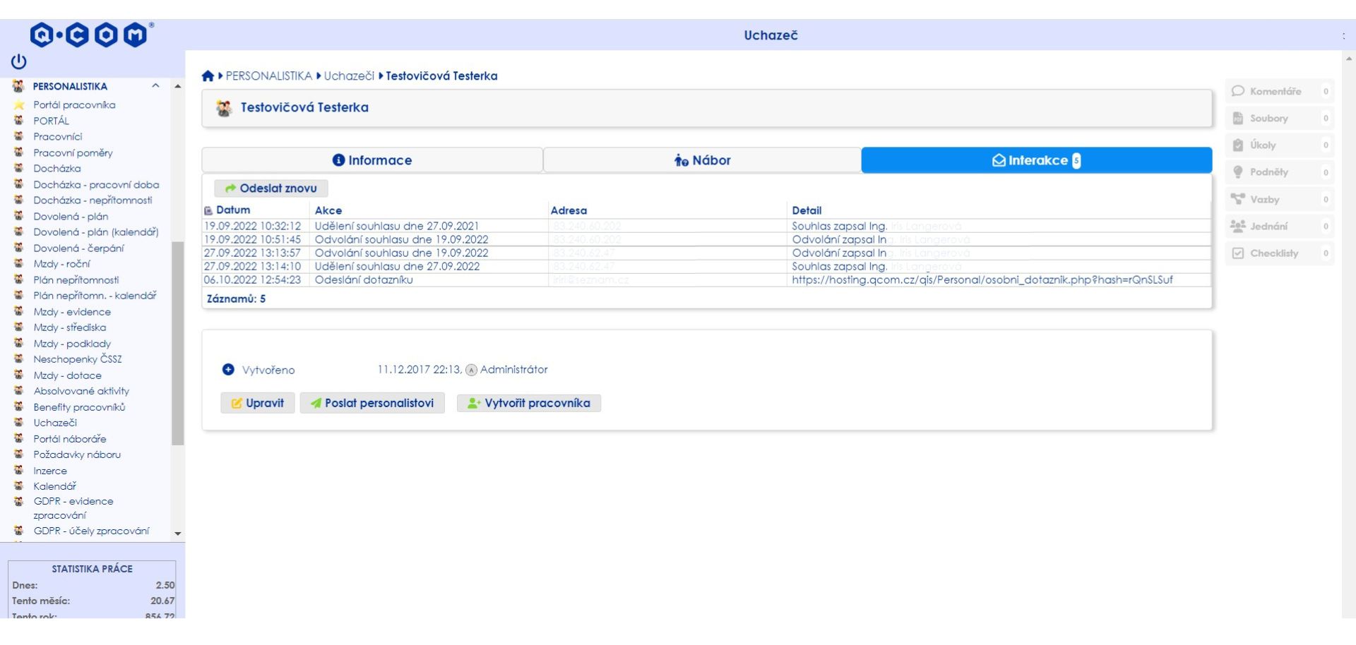 IS QML - uchazeč - interakce