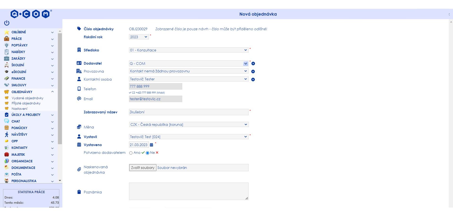 IS QML - Objednávky - nová objednávka