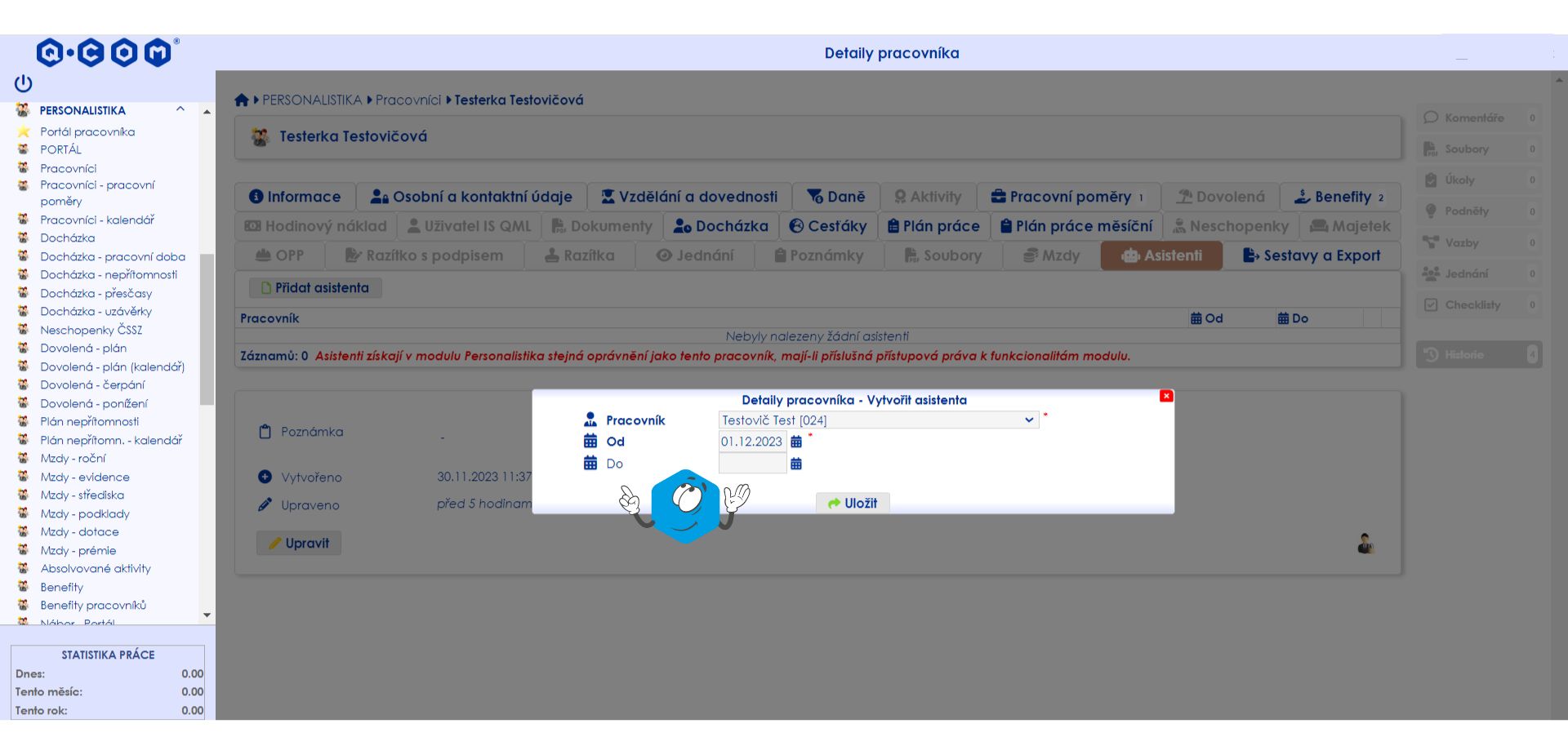 IS QML - pracovník - přidat asistenta