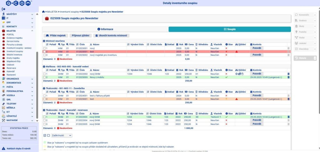 IS QML - inventurní soupis a zjištění