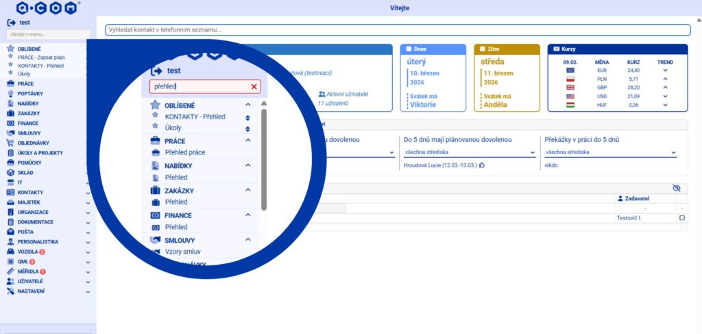hlavní menu IS QML - fulltextové hledání